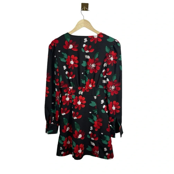 NWOT Urban Outfitters Michelle Plunging Floral Mini Dress Black/Red/Green Size S - Picture 17 of 17